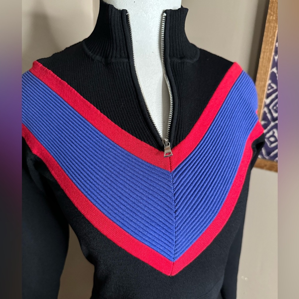 Sandro Knit Blue/Red Zip‎ Neck Long Sleeve Dress Sz S-M - Picture 2 of 11